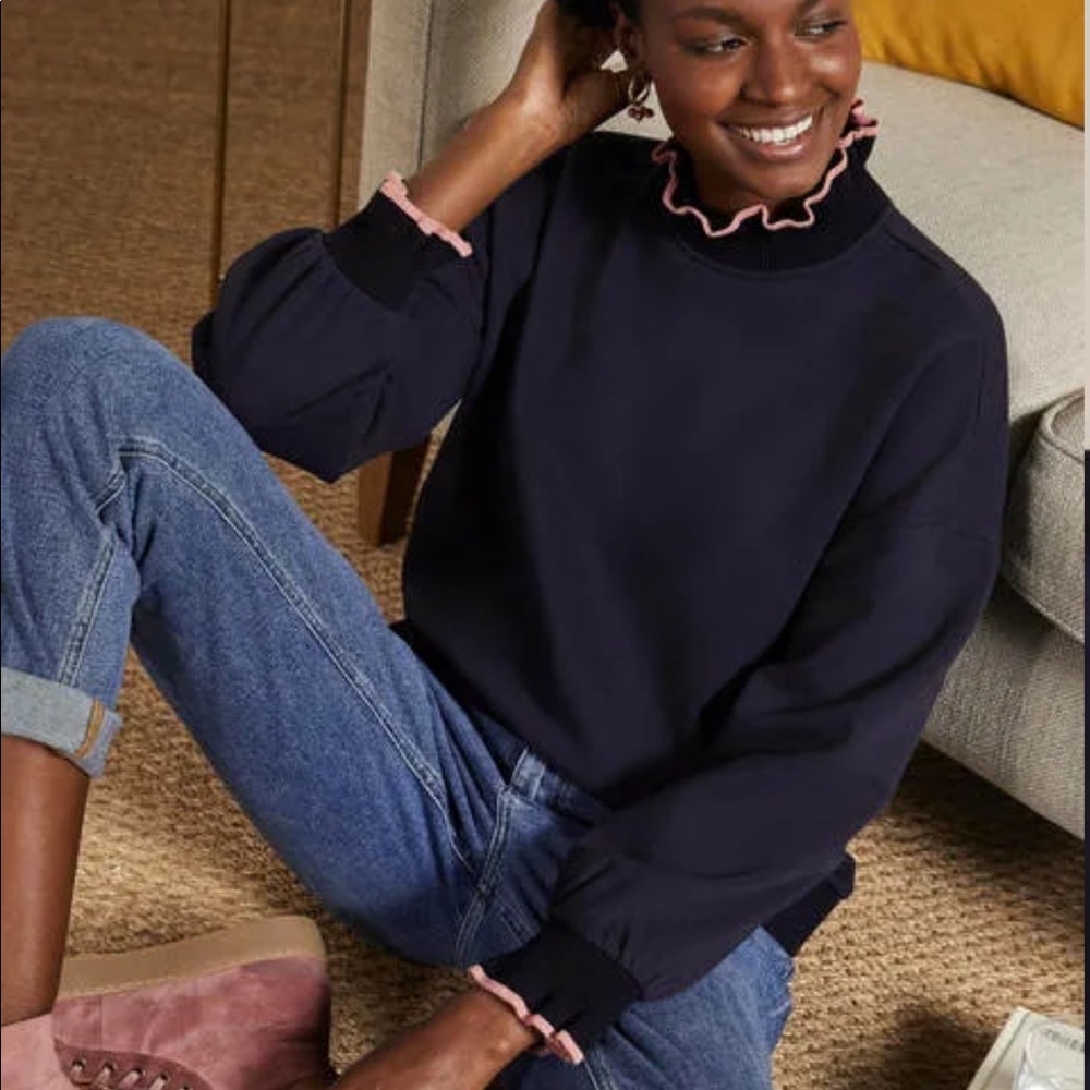 Boden Navy Sweatshirt with Pink Trim
